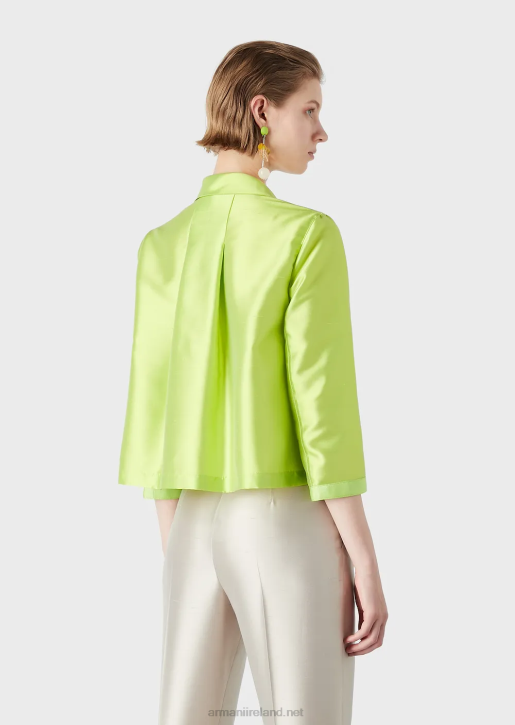 Women 086V48 Silk-Blend Shantung Bolero With 3/4 Sleeves And Toggles Armani Lime Green