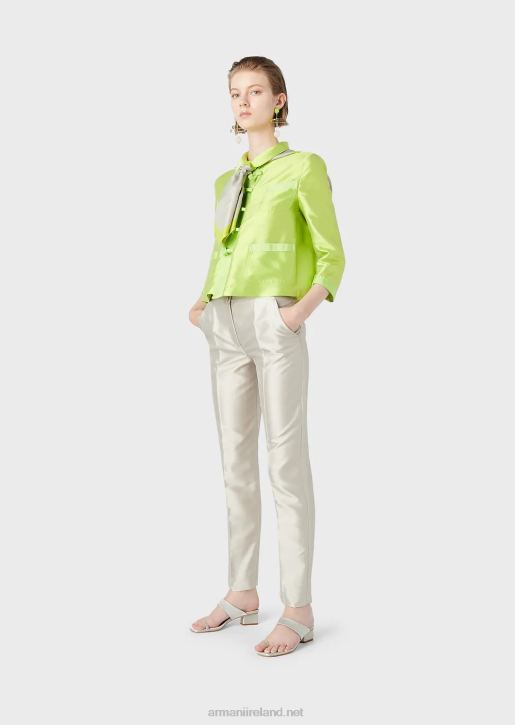 Women 086V48 Silk-Blend Shantung Bolero With 3/4 Sleeves And Toggles Armani Lime Green
