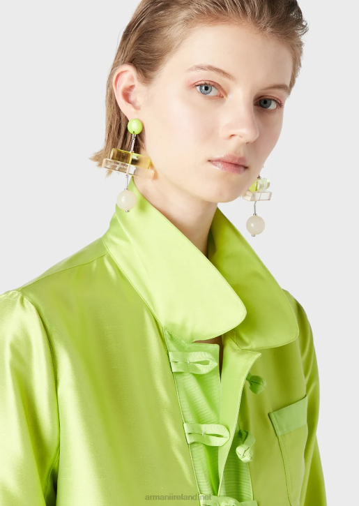Women 086V48 Silk-Blend Shantung Bolero With 3/4 Sleeves And Toggles Armani Lime Green