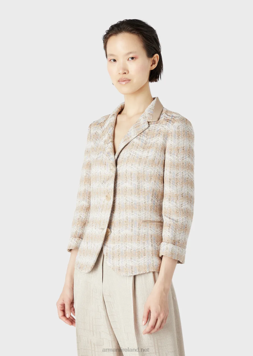 Women 086V50 Single-Breasted Jacket With 3/4 Sleeves In A Chevron-Motif Tweed Armani