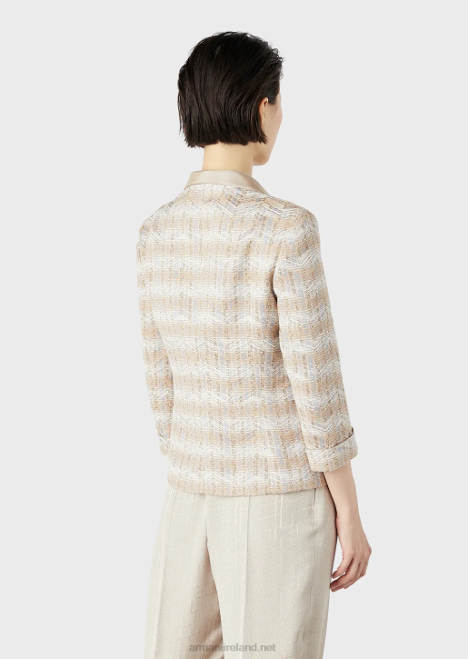 Women 086V50 Single-Breasted Jacket With 3/4 Sleeves In A Chevron-Motif Tweed Armani