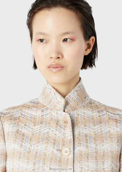 Women 086V50 Single-Breasted Jacket With 3/4 Sleeves In A Chevron-Motif Tweed Armani
