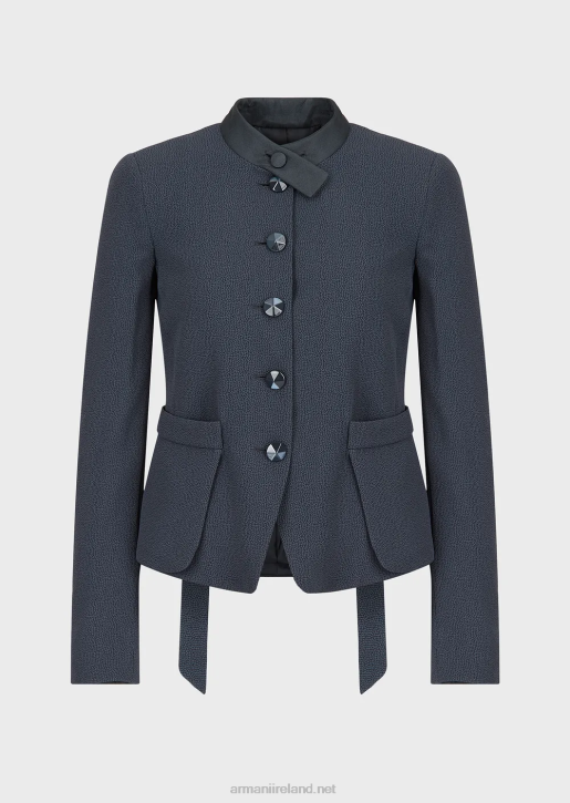 Women 086V52 Faux-Galuchat Fabric Jacket With Martingale Armani Navy Blue