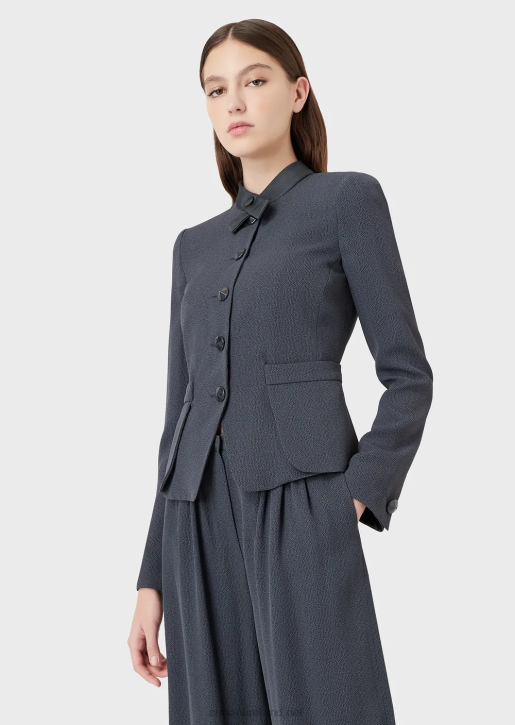 Women 086V52 Faux-Galuchat Fabric Jacket With Martingale Armani Navy Blue