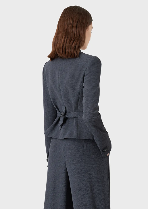 Women 086V52 Faux-Galuchat Fabric Jacket With Martingale Armani Navy Blue