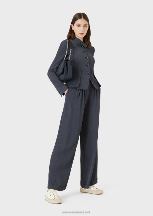 Women 086V52 Faux-Galuchat Fabric Jacket With Martingale Armani Navy Blue