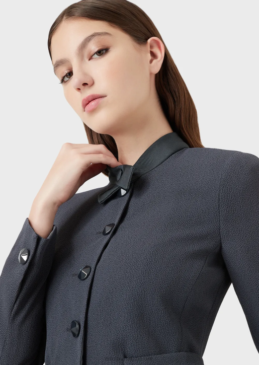 Women 086V52 Faux-Galuchat Fabric Jacket With Martingale Armani Navy Blue