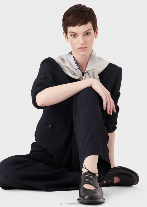 Women 086V58 Crew-Neck Jacket With Zip In Gradient Checked Jacquard Fabric Armani Navy Blue