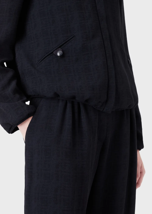 Women 086V58 Crew-Neck Jacket With Zip In Gradient Checked Jacquard Fabric Armani Navy Blue