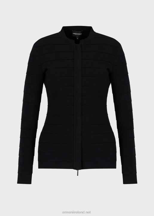 Women 086V59 Striped-Effect, Stitched-Fabric Zip-Up Jacket Armani Black