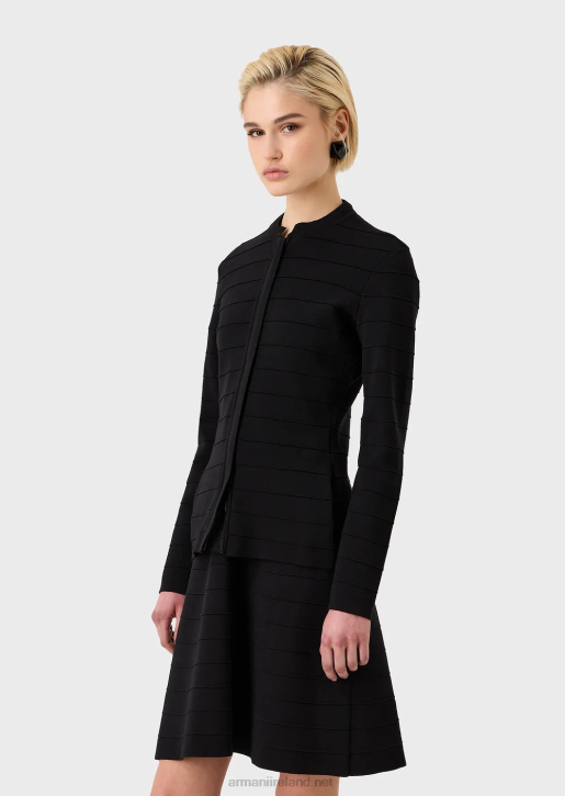Women 086V59 Striped-Effect, Stitched-Fabric Zip-Up Jacket Armani Black