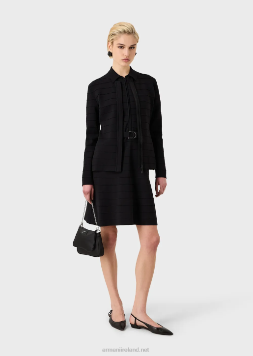 Women 086V59 Striped-Effect, Stitched-Fabric Zip-Up Jacket Armani Black