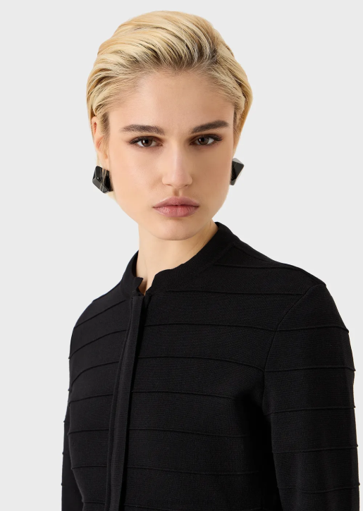 Women 086V59 Striped-Effect, Stitched-Fabric Zip-Up Jacket Armani Black