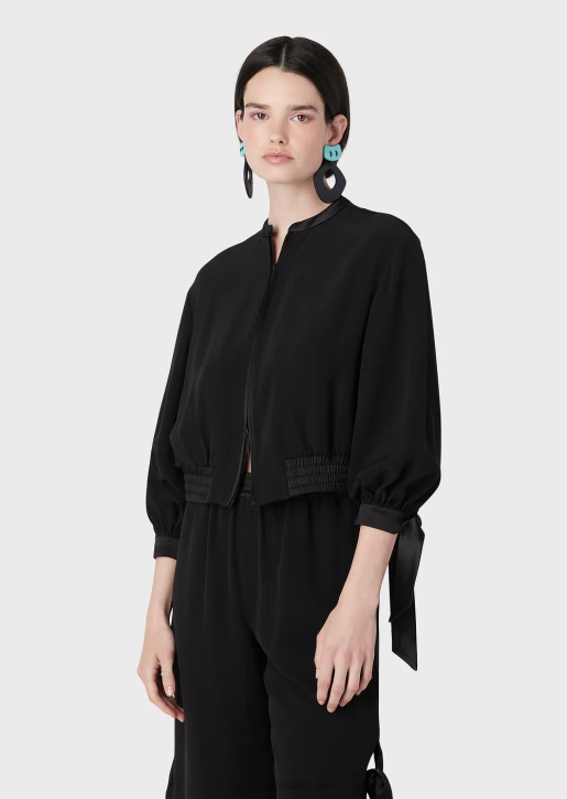 Women 086V60 Technical Satin Blouson With Satin Details Armani Black