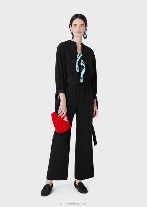 Women 086V60 Technical Satin Blouson With Satin Details Armani Black