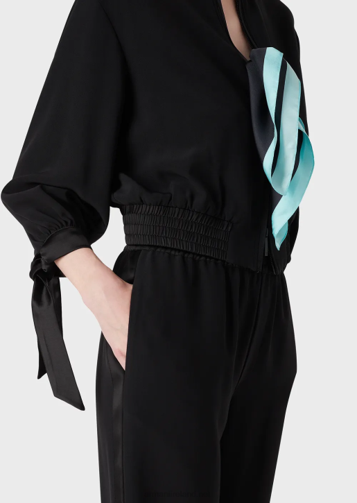 Women 086V60 Technical Satin Blouson With Satin Details Armani Black