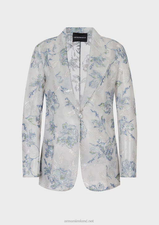 Women 086V61 Tulle Single-Breasted Jacket With Floral Embroidery And Iridescent Sequins Armani
