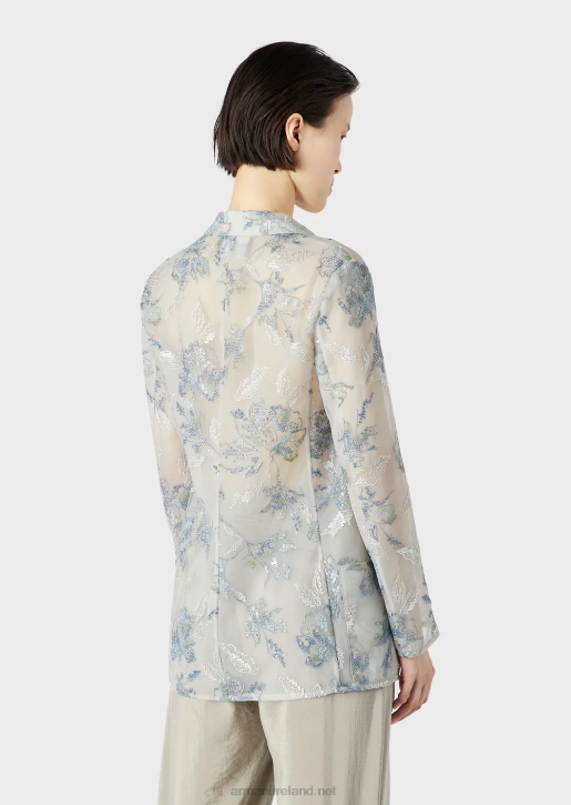 Women 086V61 Tulle Single-Breasted Jacket With Floral Embroidery And Iridescent Sequins Armani