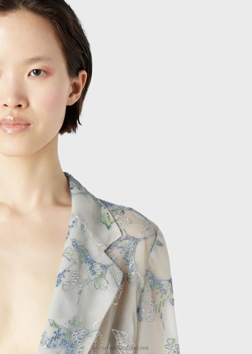 Women 086V61 Tulle Single-Breasted Jacket With Floral Embroidery And Iridescent Sequins Armani