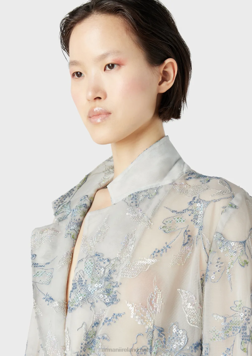 Women 086V61 Tulle Single-Breasted Jacket With Floral Embroidery And Iridescent Sequins Armani