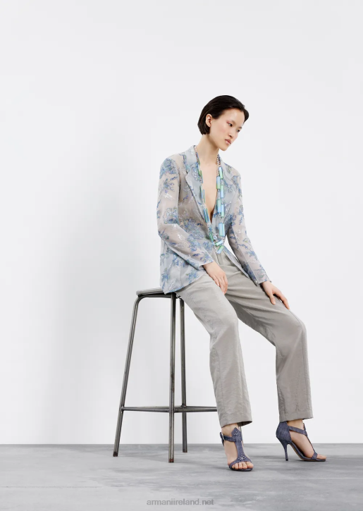 Women 086V61 Tulle Single-Breasted Jacket With Floral Embroidery And Iridescent Sequins Armani