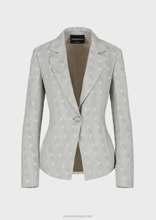 Women 086V62 Single-Breasted Jacket In A Fluid Cupro And Linen Blend Jacquard With A Geometric Pattern Armani Gray