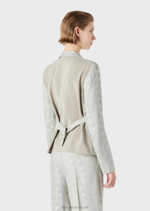 Women 086V62 Single-Breasted Jacket In A Fluid Cupro And Linen Blend Jacquard With A Geometric Pattern Armani Gray