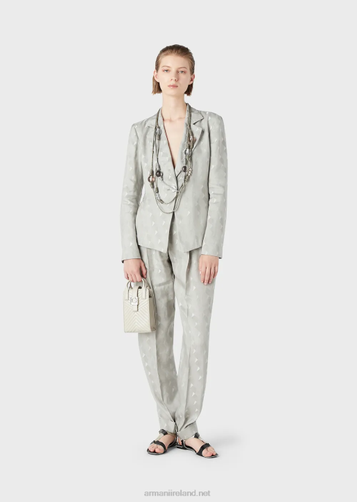 Women 086V62 Single-Breasted Jacket In A Fluid Cupro And Linen Blend Jacquard With A Geometric Pattern Armani Gray
