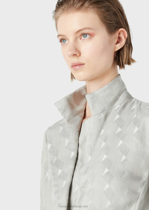 Women 086V62 Single-Breasted Jacket In A Fluid Cupro And Linen Blend Jacquard With A Geometric Pattern Armani Gray