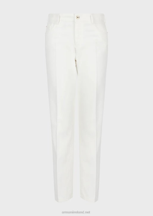 Women 086V2745 J04 Medium-Waist, Straight-Leg Jeans In Garment-Dyed Bull Fabric Armani White
