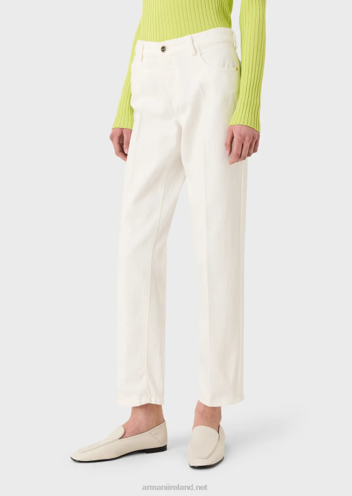 Women 086V2745 J04 Medium-Waist, Straight-Leg Jeans In Garment-Dyed Bull Fabric Armani White