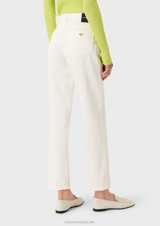 Women 086V2745 J04 Medium-Waist, Straight-Leg Jeans In Garment-Dyed Bull Fabric Armani White