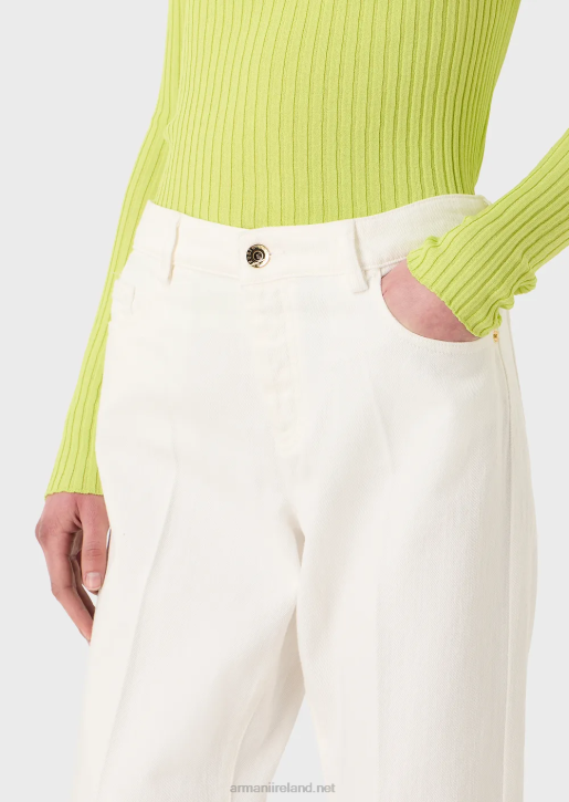 Women 086V2745 J04 Medium-Waist, Straight-Leg Jeans In Garment-Dyed Bull Fabric Armani White