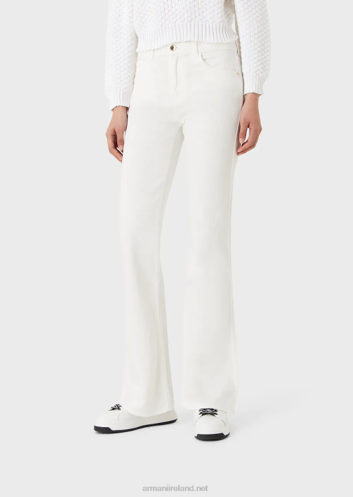Women 086V2746 J47 Medium/High-Waisted, Flared Jeans In Garment-Dyed Bull Fabric Armani White