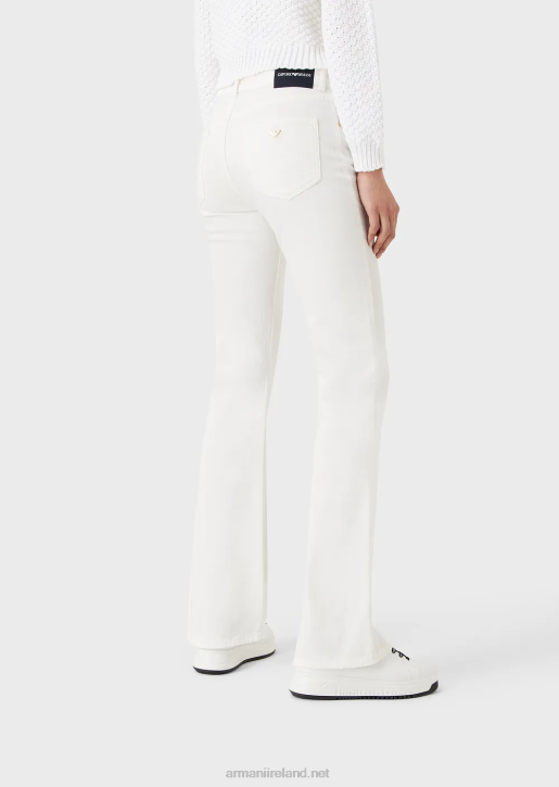 Women 086V2746 J47 Medium/High-Waisted, Flared Jeans In Garment-Dyed Bull Fabric Armani White