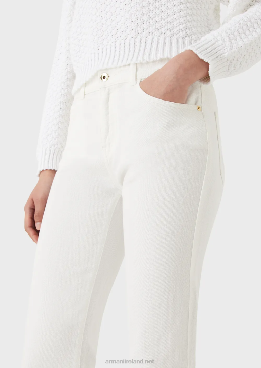 Women 086V2746 J47 Medium/High-Waisted, Flared Jeans In Garment-Dyed Bull Fabric Armani White