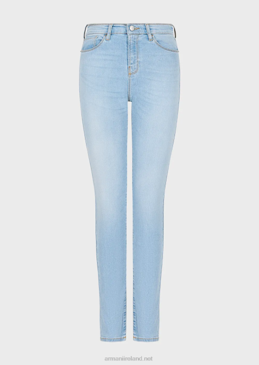 Women 086V2747 J20 High-Waisted Super Skinny-Leg Faded Comfort-Denim Jeans Armani Light Blue