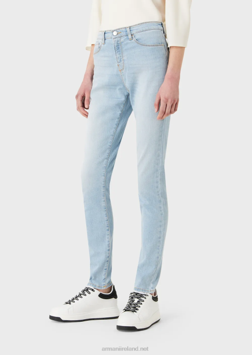 Women 086V2747 J20 High-Waisted Super Skinny-Leg Faded Comfort-Denim Jeans Armani Light Blue