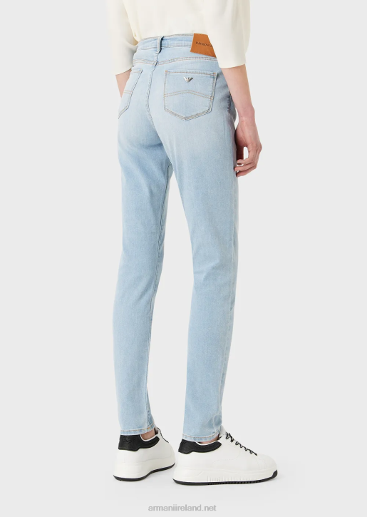 Women 086V2747 J20 High-Waisted Super Skinny-Leg Faded Comfort-Denim Jeans Armani Light Blue