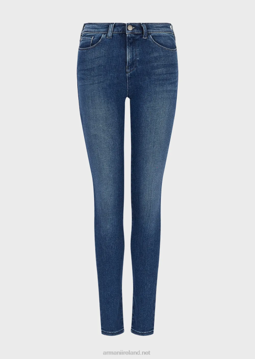Women 086V2749 J20 High-Waisted Super Skinny-Fit Stonewashed Organic Comfort-Denim Jeans Armani Medium Blue