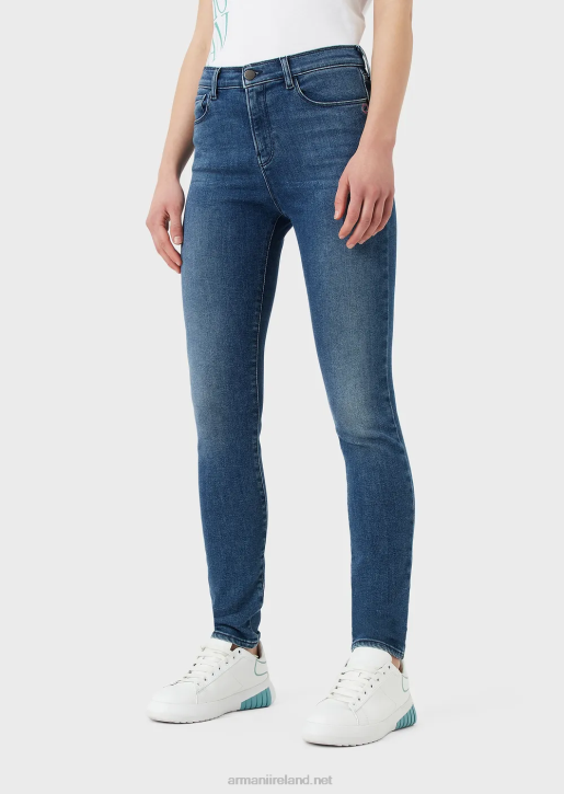 Women 086V2749 J20 High-Waisted Super Skinny-Fit Stonewashed Organic Comfort-Denim Jeans Armani Medium Blue