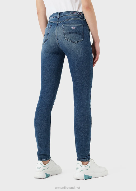 Women 086V2749 J20 High-Waisted Super Skinny-Fit Stonewashed Organic Comfort-Denim Jeans Armani Medium Blue
