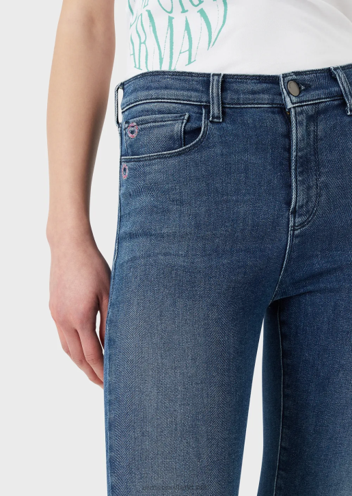 Women 086V2749 J20 High-Waisted Super Skinny-Fit Stonewashed Organic Comfort-Denim Jeans Armani Medium Blue