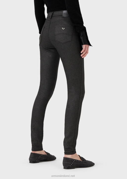 Women 086V2752 J20 High-Waisted, Super Skinny Leg Coated Stretch Denim Jeans With Glitter Armani Black