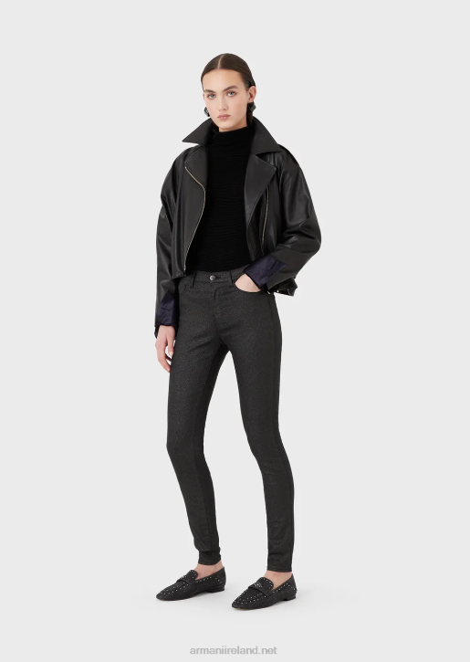Women 086V2752 J20 High-Waisted, Super Skinny Leg Coated Stretch Denim Jeans With Glitter Armani Black