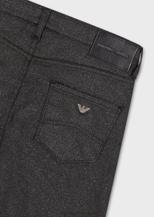 Women 086V2752 J20 High-Waisted, Super Skinny Leg Coated Stretch Denim Jeans With Glitter Armani Black