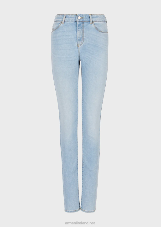 Women 086V2754 J18 High-Waisted Skinny-Leg Faded Comfort-Denim Jeans Armani Light Blue