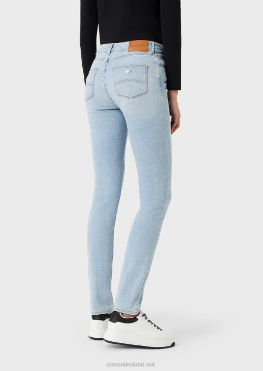 Women 086V2754 J18 High-Waisted Skinny-Leg Faded Comfort-Denim Jeans Armani Light Blue