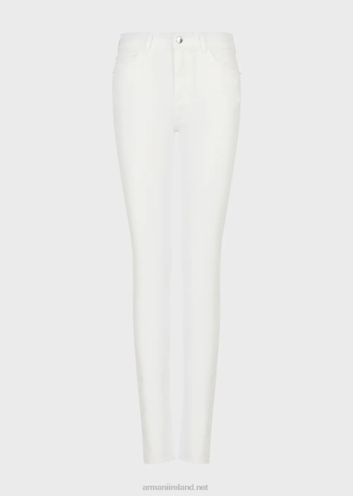 Women 086V2757 J18 High-Waisted Skinny-Leg Trousers In Mineral Garment-Dyed Comfort Denim Armani White