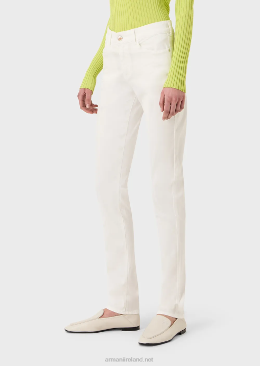 Women 086V2757 J18 High-Waisted Skinny-Leg Trousers In Mineral Garment-Dyed Comfort Denim Armani White